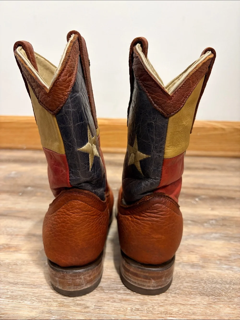 Vaccari Kids Texas Flag Cowboy Boots Size Mex 22 USA 2 Square Toe Leather Boots